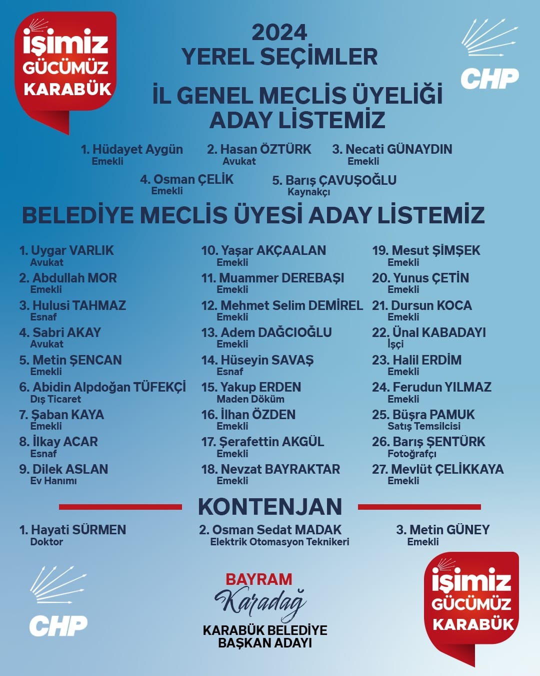CHP KARABÜK MERKEZ YEREL YÖNETİM KADROSU