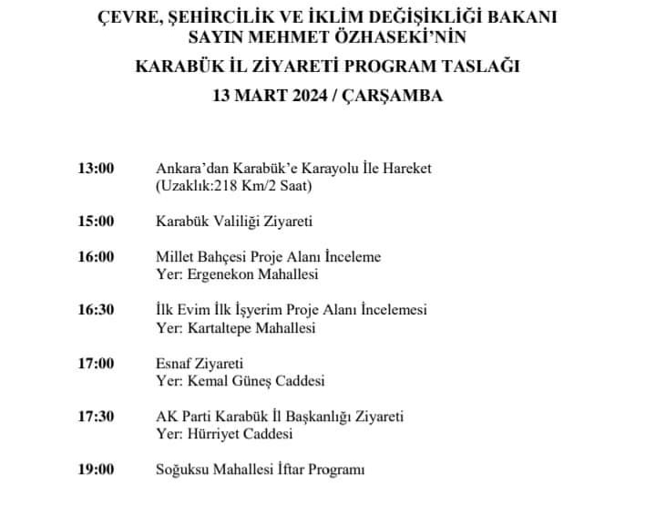 Çevre ve Şehircilik Bakanı  Mehmet Özhaseki Karabük’e Geliyor