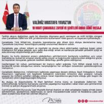 Vali Mustafa Yavuz’un 18 Mart Çanakkale Zaferi ve Şehitleri Anma Günü Mesajı ￼
