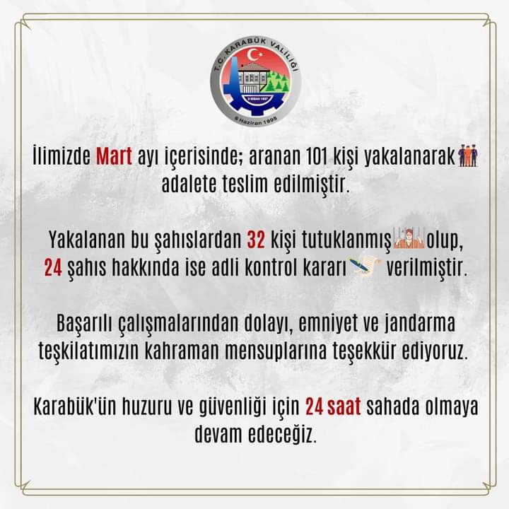 Karabük’te Araması Bulunan 101 Kişi Yakalandı