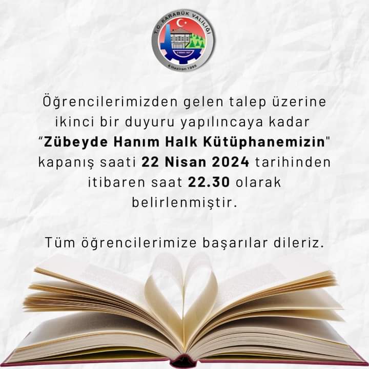 Zübeyde Hanım Kütüphanesi 22-30’a Kadar Açık Olacak