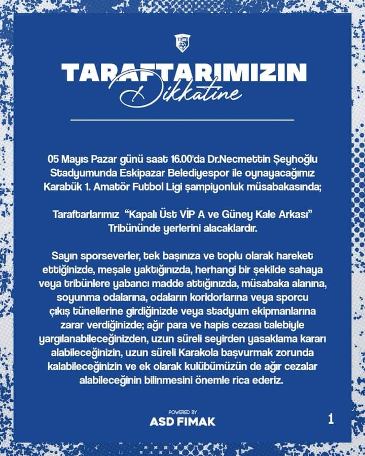 ASD Eflani Spor’dan Taraftarlars Uyarı