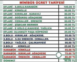 Eflani Safranbolu Karabük Arası 100 TL Oldu