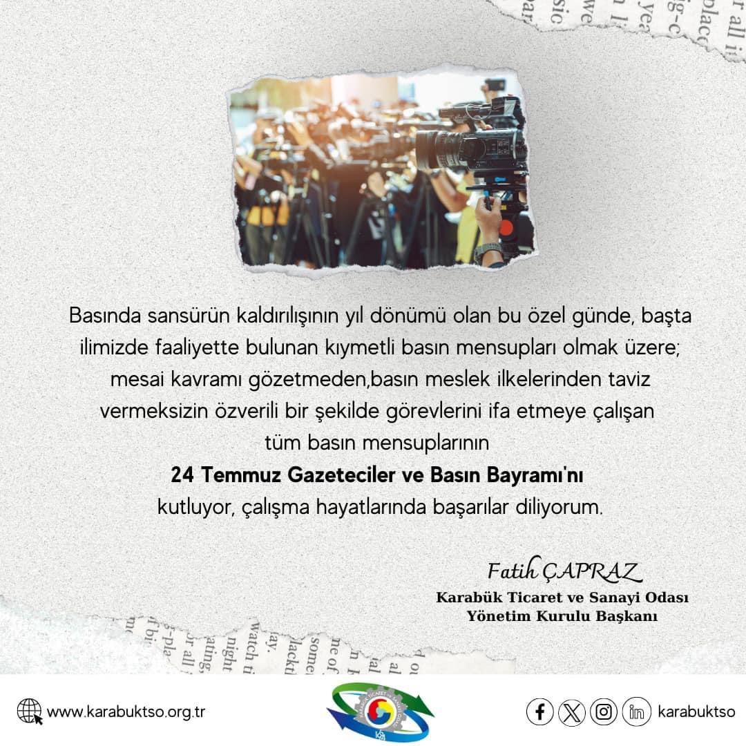 Fatih Çapraz’ın Gazeteciler ve Basın Bayramı Mesajı