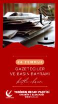 Yeniden Refah Partisi’nin Basın Bayramı Mesajı