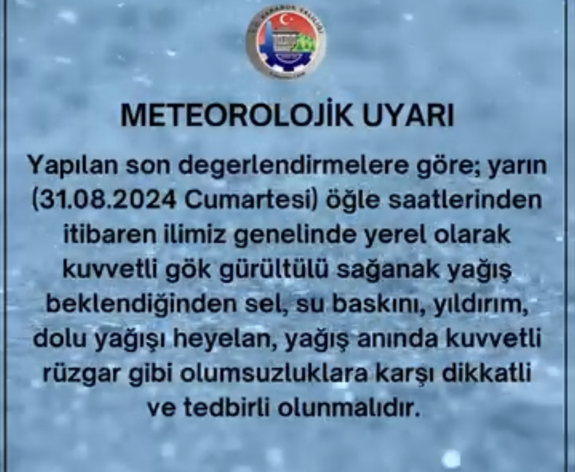 Meteoroloji’den Yağmur Uyarısı