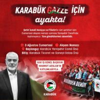 HAK İŞ KONFEDERASYONU GENEL BAŞKANI MAHMUT ARSLAN GAZZEYE DESTEK YÜRÜYÜŞÜ İÇİN KARABÜK’TE