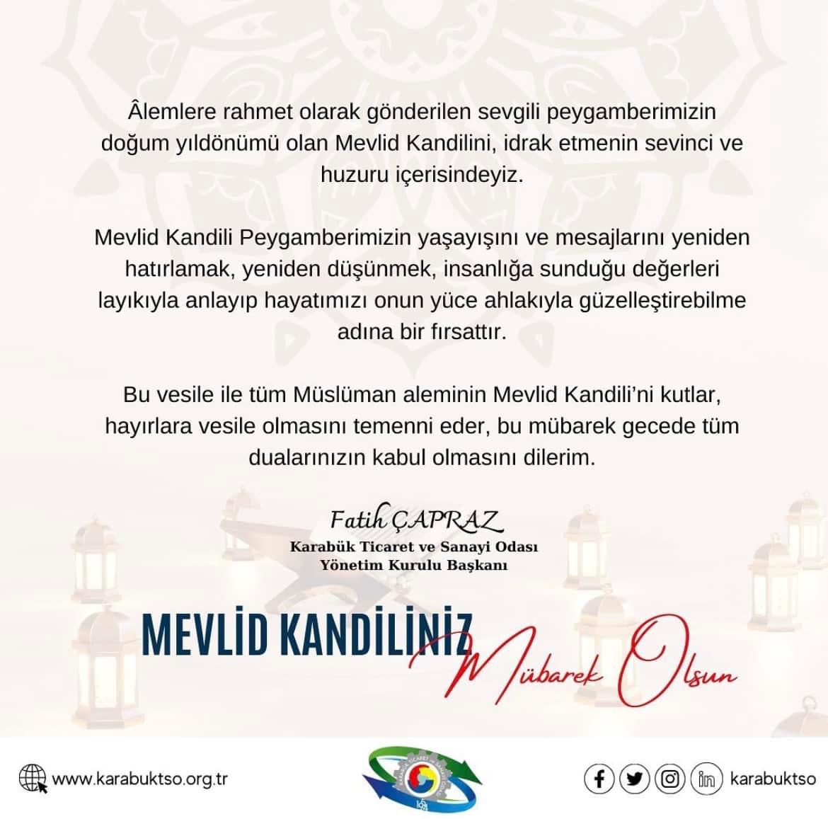 Fatih Çapraz’ın Kandil Mesajı