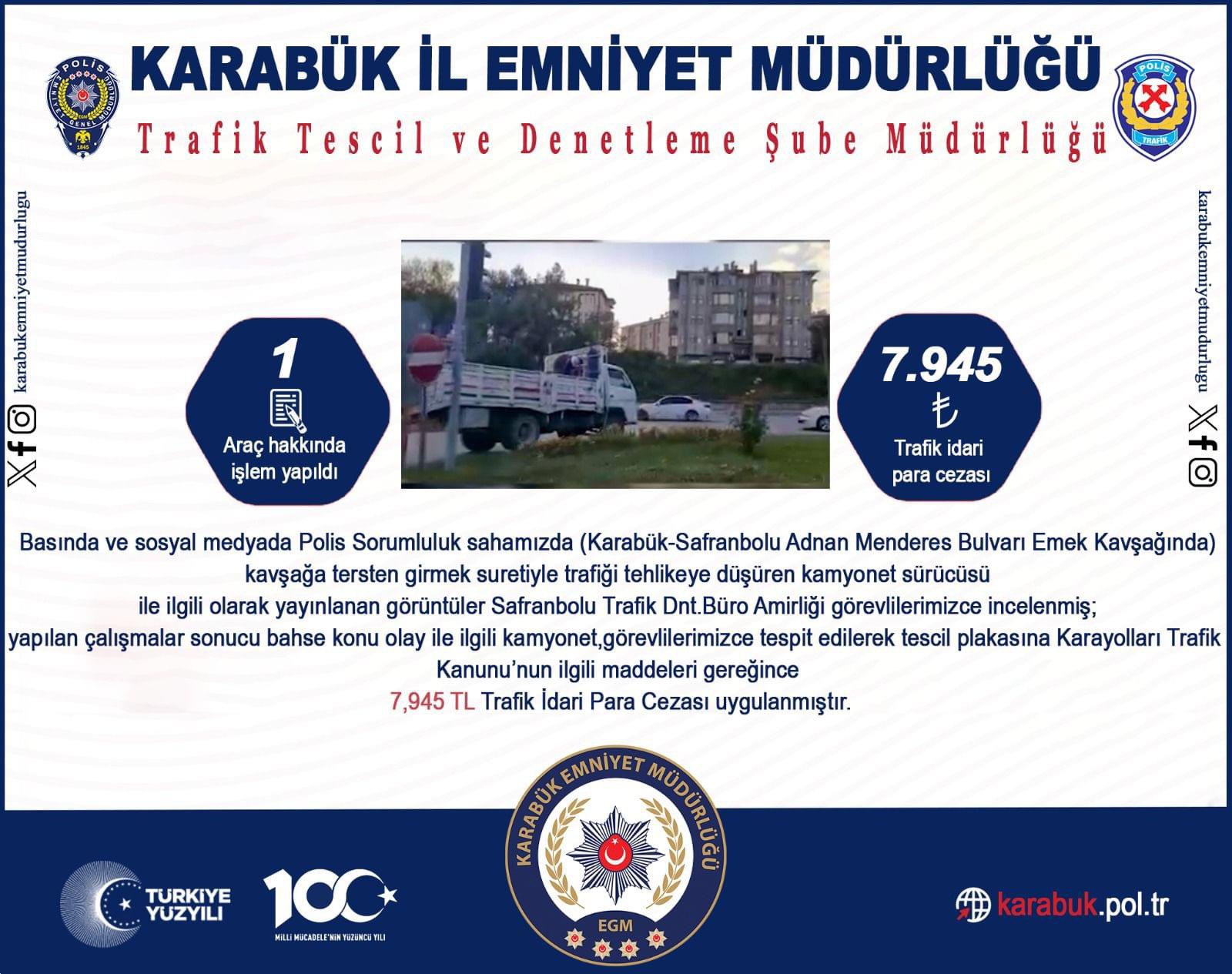 Kavşağa Tersten Giren Kamyonete Ceza Kesildi
