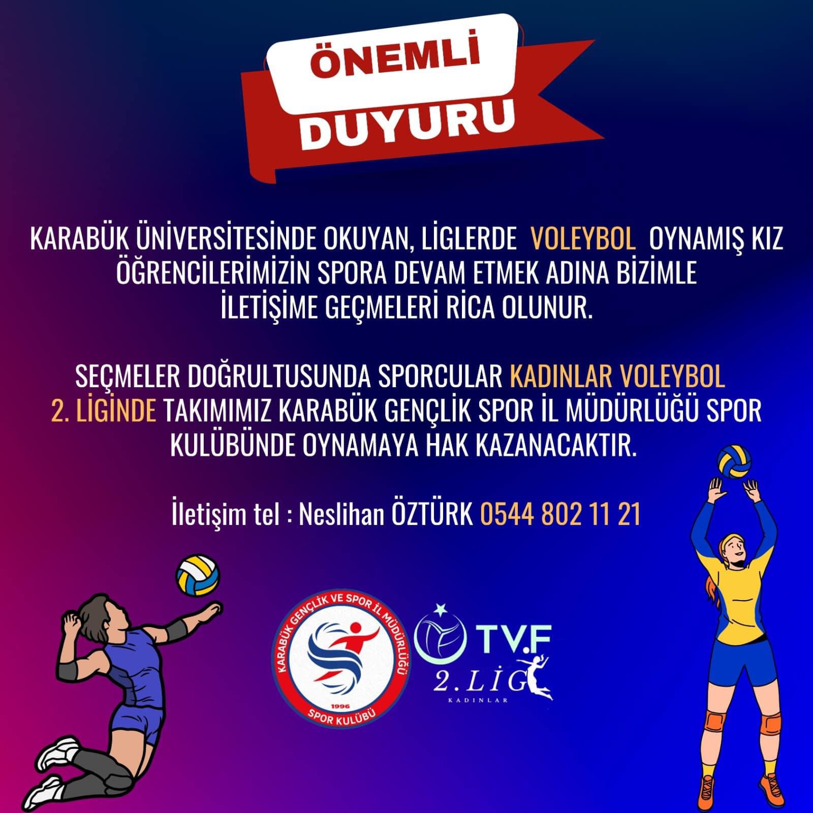 Karabük Gençlik ve Spor İl Müdürlüğü’nden KBÜ’lü Öğrencilere Duyuru
