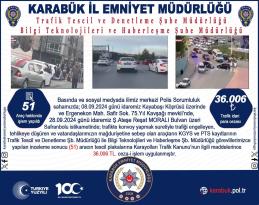 Trafiği Tehlikeye Düşüren Araçlara 36 006 TL Ceza Uygulandı