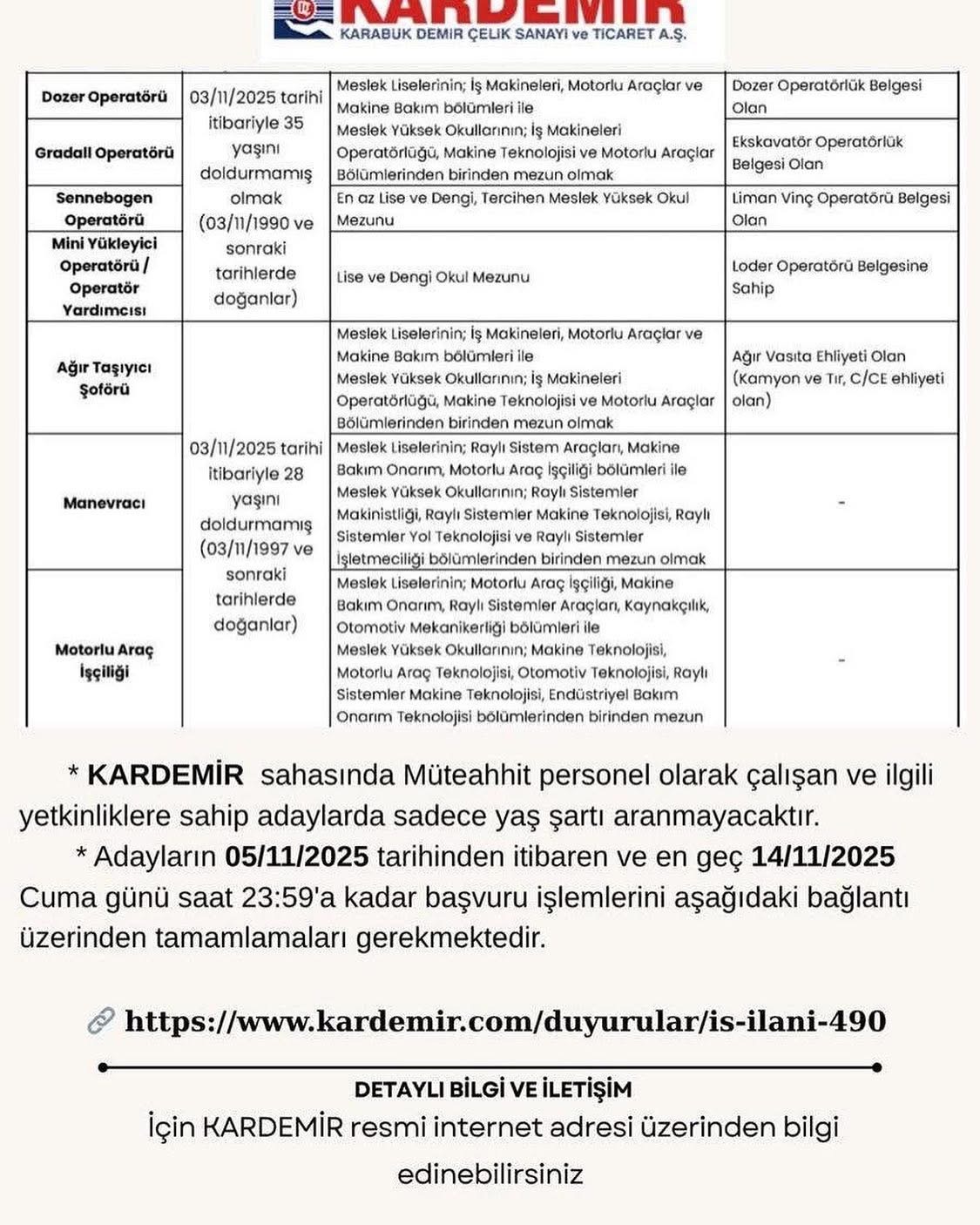 KARDEMİR’den İşçi Alım İlanı