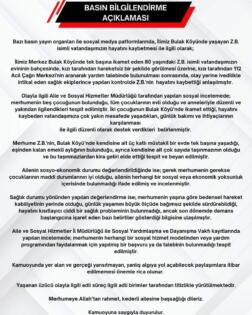 Bulak’ta Donarak Yaşlı Kadınla ilgili Aile ve Sosyal Hizmetler İl Müdürlüğünden Kamuoyuna Açıklama