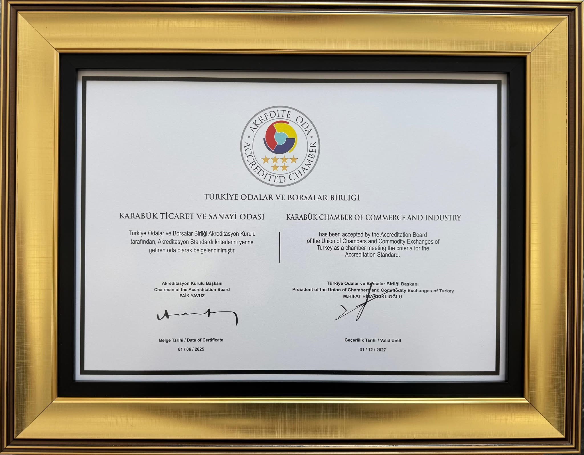 TOBB’den Karabük TSO’ya 6 Yıldızlı Akreditasyon Sertifikası